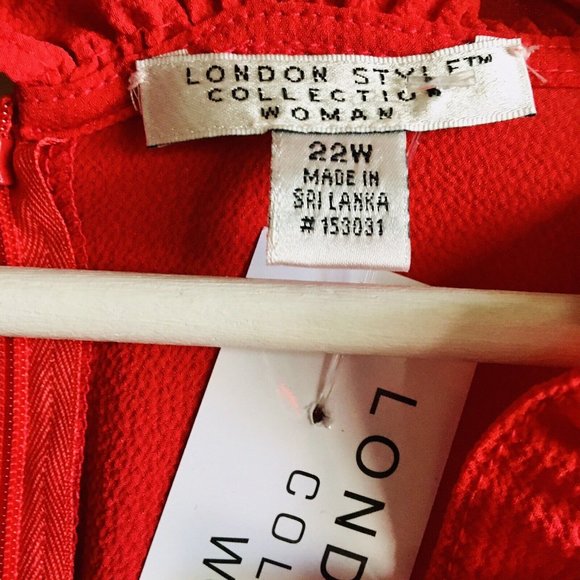 London Style Collection Women’s Cherry Red Sleeveless Faux Wrap Ruffle Dress 22W - Picture 5 of 8